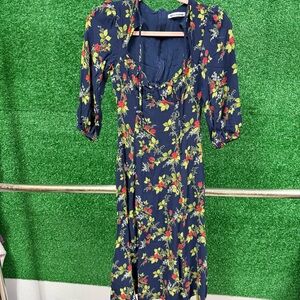 Reformation Navy Floral Long Sleeve Dress